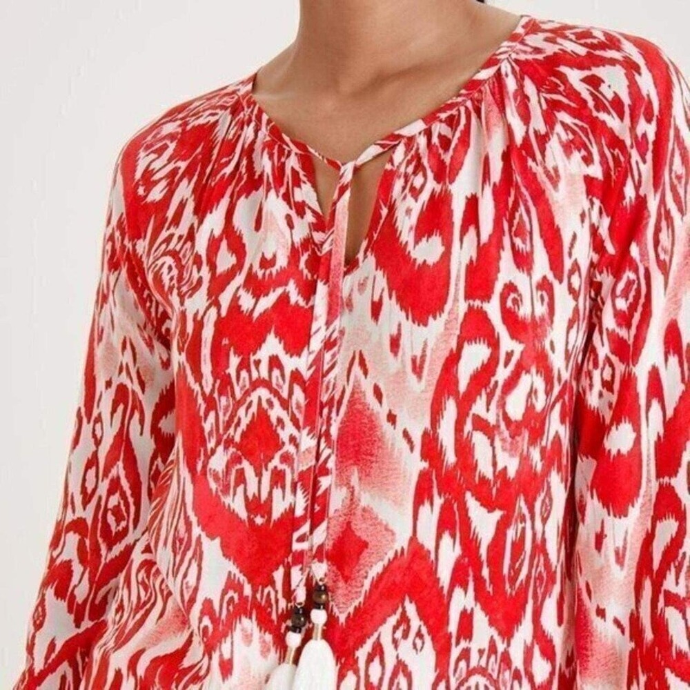 Chico's Popover Ikat Flare Top Women's 3 XL Scarlet Boho Hippie Classic Fairy